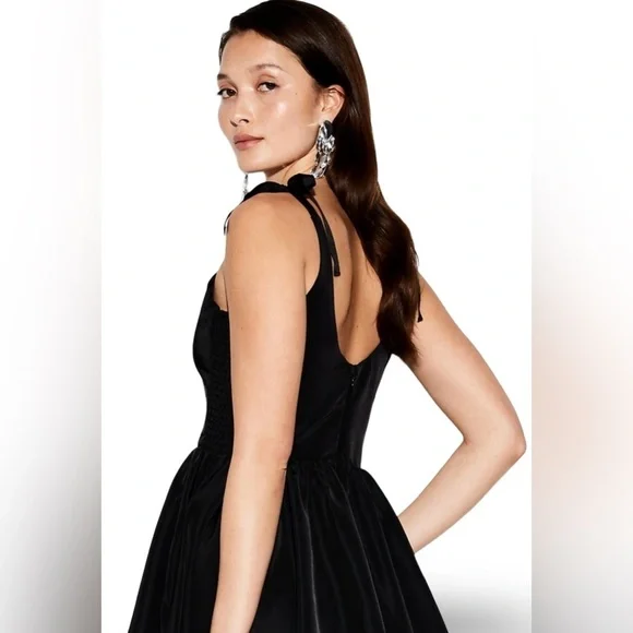 NWTS💓OCCASION OLD NAVY L💓BLACK TAFFETA FIT & FLARE SEING DRESS BACK ZIP & BOWS - Picture 11 of 16